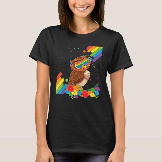 Camiseta Orgullosa Lgbt Gay Owl Bandera Orgullo Arcoiris Lg (Anverso)