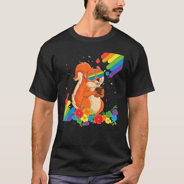 Camiseta Orgullosa Lgbt Gay Squirrel Bandera Orgullo Arcoir (Anverso)