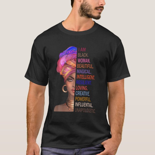 Camiseta Orgullosa Mágica Negra Afro Mujer Negra Reina Afri (Anverso)