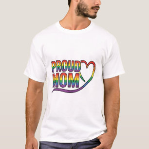 Camiseta Orgullosa Mamá Corazón Arcoíris Diseño de Grabado 