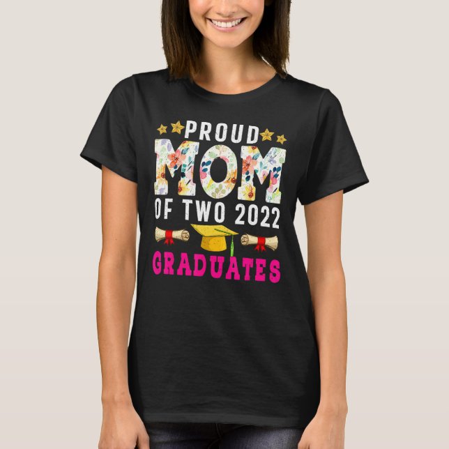 Camiseta Orgullosa Mamá De Dos Graduados Graduados Graduado (Anverso)