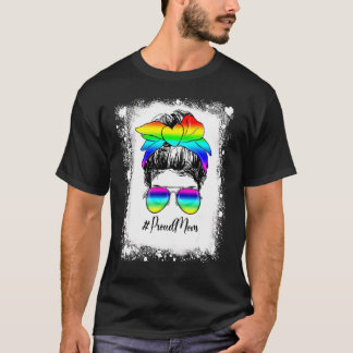 Camiseta Orgullosa Mamá de Moño Desordenado Blanqueado Apoy