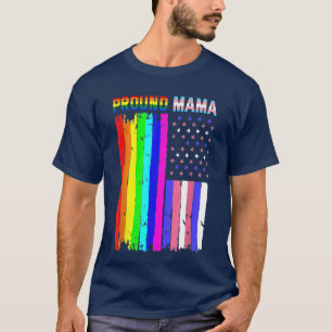 Camiseta Orgullosa Mamá Lesbiana Bandera Trans Americana Or