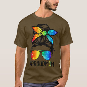 Camiseta Orgullosa mamá Messy Hair Bun Apoyo al Orgullo Gay