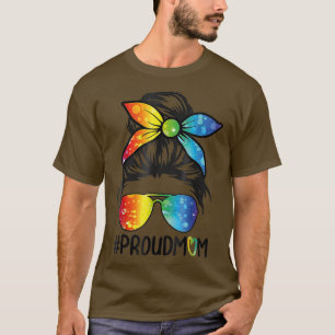 Camiseta Orgullosa Mamá Messy Hair Bun Lgbtq Bandera Arcoir