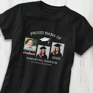 Camiseta Orgullosa Nana de Graduado 3 Foto Graduación Negro