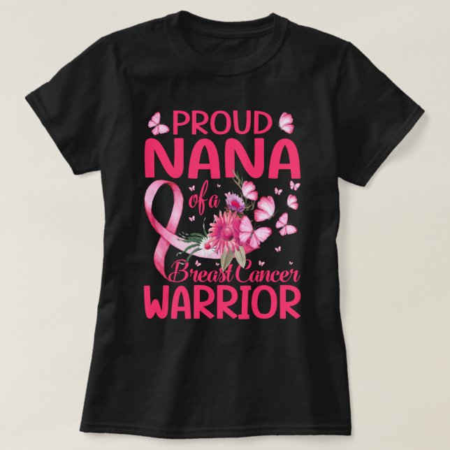 Camiseta Orgullosa nana de un guerrero del cáncer de mama (Diseño del anverso)