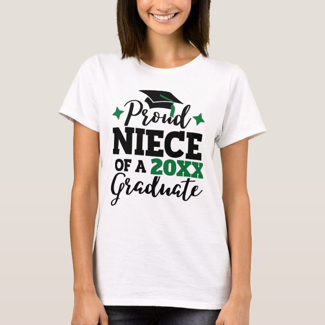 Camiseta Orgullosa sobrina de un tassel verde negro graduad (Anverso)