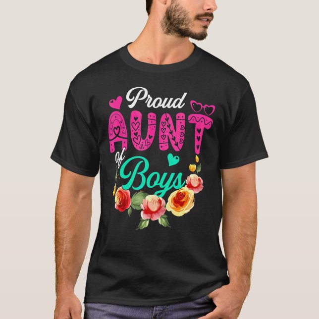 Camiseta Orgullosa tía de niños con flores muertas corazón  (Anverso)