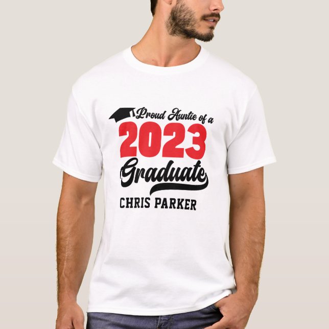 Camiseta Orgullosa tía de un alfabeto rojo moderno graduado (Anverso)