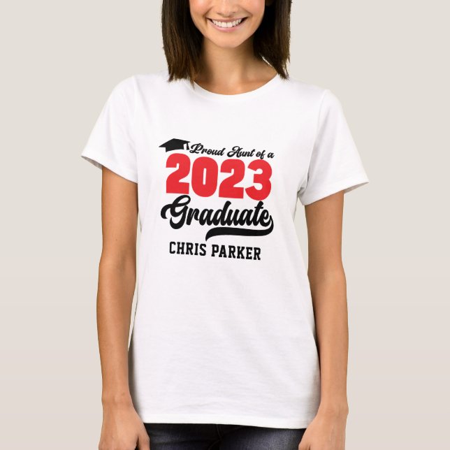Camiseta Orgullosa tía de un guión negrita rojo para gradua (Anverso)
