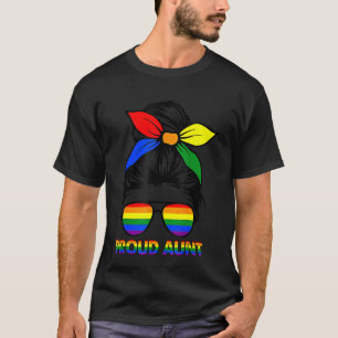 Camiseta Orgullosa tía Messy Bun Rainbow Lgbt Gay Pride Mes