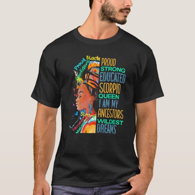 Camiseta Orgullosa y educada Reina de escorpión afroamerica (Anverso)