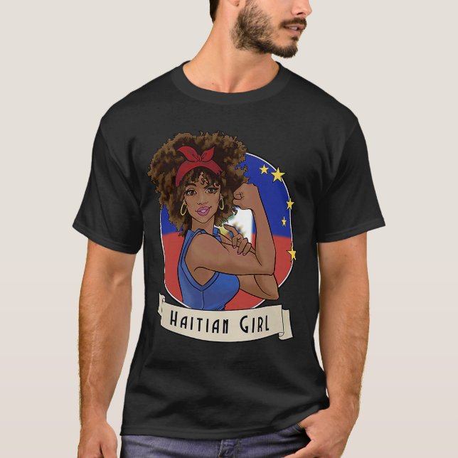 Camiseta Orgulloso afro haitiano Chica haitiano bandera hai (Anverso)