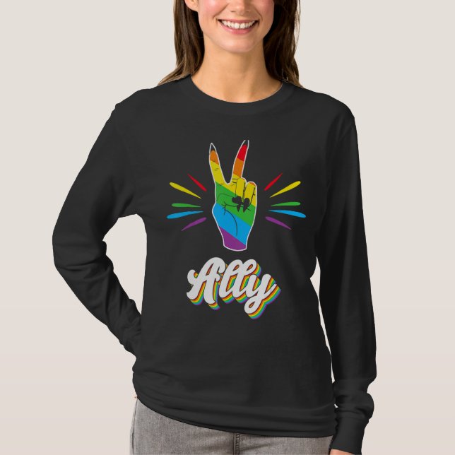 Camiseta Orgulloso aliado arco iris mano puño lgbt Orgullo  (Anverso)