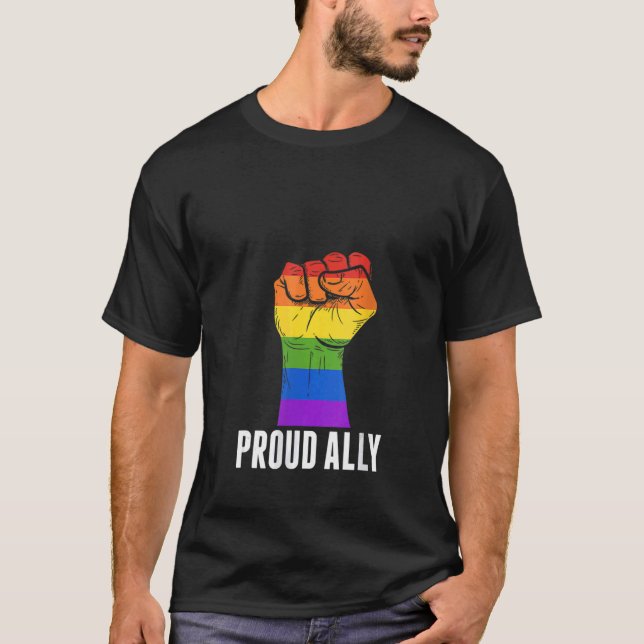 Camiseta Orgulloso aliado arco iris mano puño lgbt Orgullo  (Anverso)