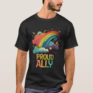 Camiseta Orgulloso aliado con ola de arcoiris comunidad de 