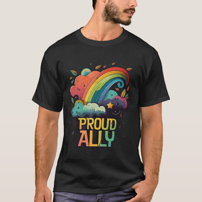 Camiseta Orgulloso aliado con ola de arcoiris comunidad de  (Anverso)
