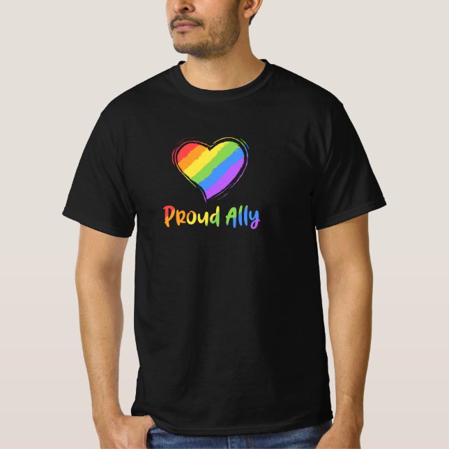 Camiseta Orgulloso aliado LGBT Mes del Orgullo Gay Rainbow  (Anverso)