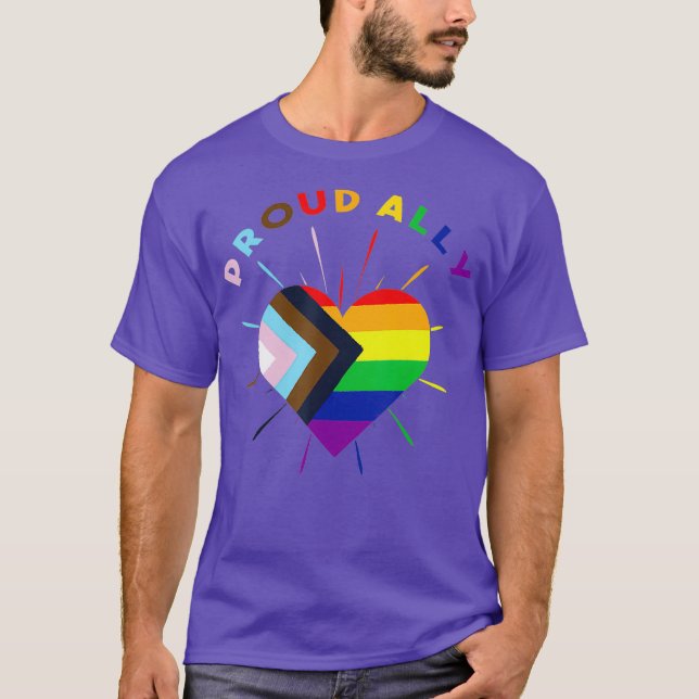 Camiseta Orgulloso aliado LGBTQ Progreso Bandera del Arcoir (Anverso)