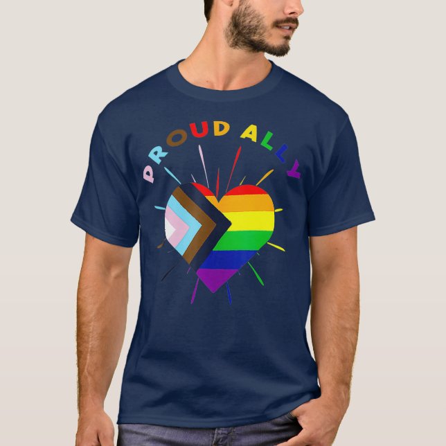 Camiseta Orgulloso aliado LGBTQ Progreso Bandera del Arcoir (Anverso)