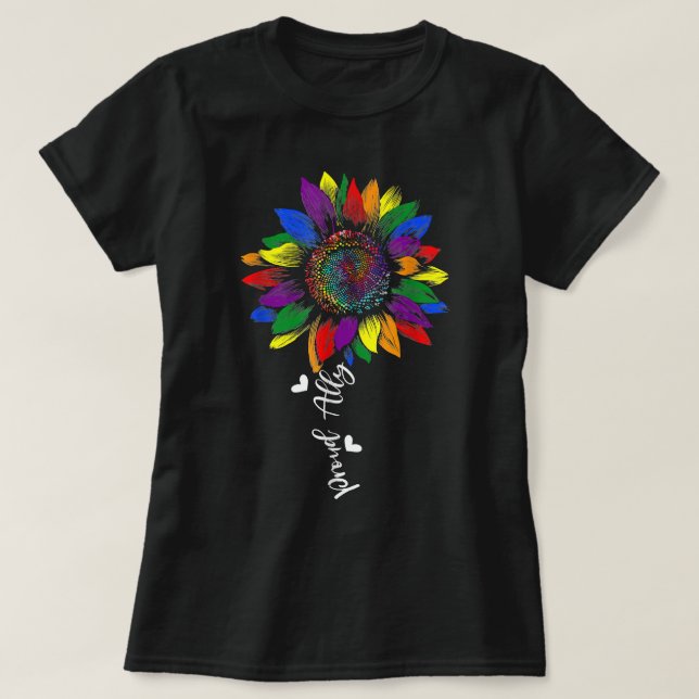Camiseta Orgulloso aliado Rainbow Sunflower LGBT Orgullo le (Diseño del anverso)