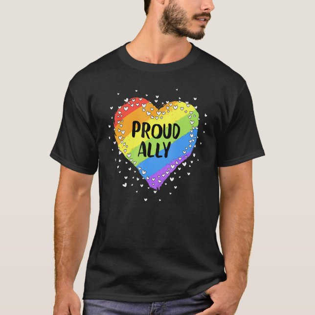 Camiseta Orgulloso Ally Bandera Arcoiris Rociando El Orgull (Anverso)