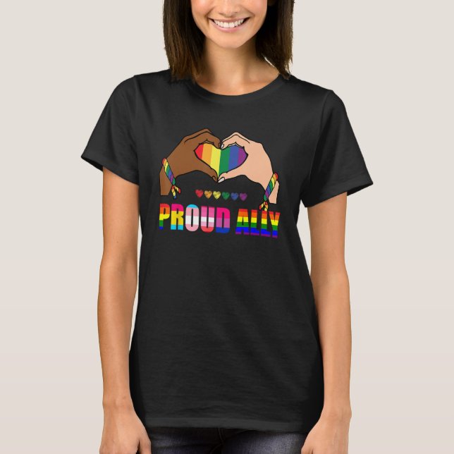 Camiseta Orgulloso Ally Rainbow Hand Heart Gay Trans Lesbia (Anverso)