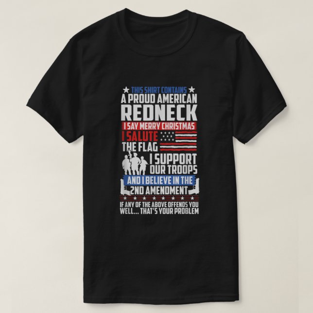 Camiseta Orgulloso apoyo norteamericano de cuello rojizo a  (Diseño del anverso)