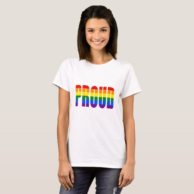 Camiseta ORGULLOSO (arco iris del orgullo gay) (Anverso completo)