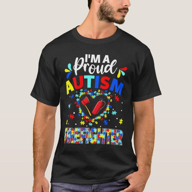 Camiseta Orgulloso bombero Autismo Conciencia Amor Autista  (Anverso)