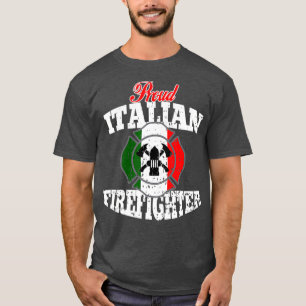Camiseta Orgulloso bombero italiano con bandera italiana en