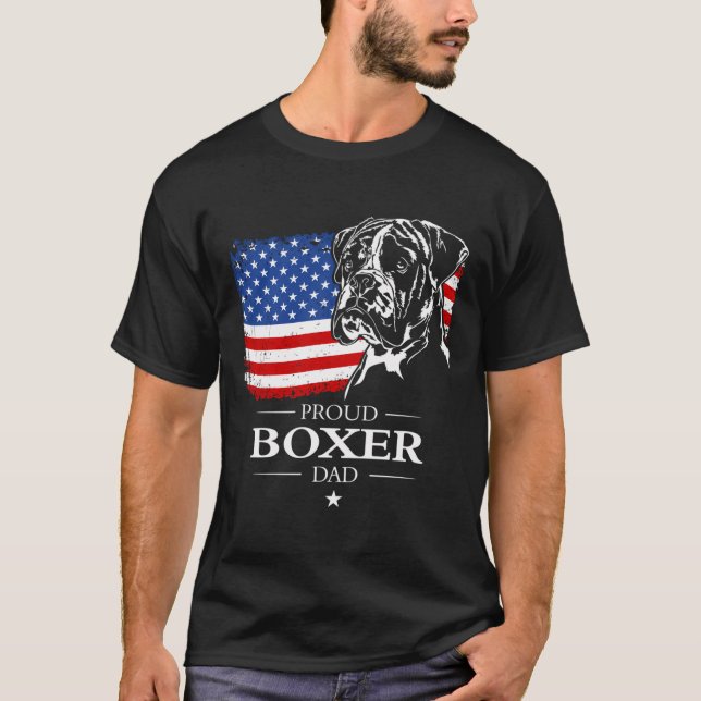 Camiseta Orgulloso Boxer Dog Dad Bandera Estadounidense Per (Anverso)