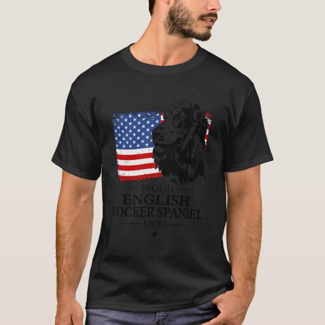Camiseta Orgulloso Cocker Inglés Spaniel Mom American Flag  (Anverso)