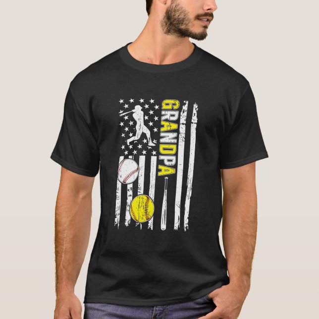 Camiseta Orgulloso equipo de béisbol Abuelo Bandera America (Anverso)