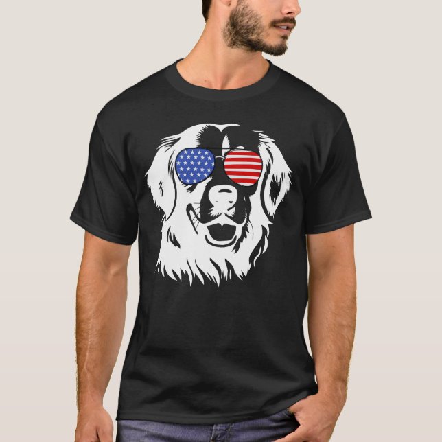 Camiseta Orgulloso Golden Retriever gafas de sol de bandera (Anverso)