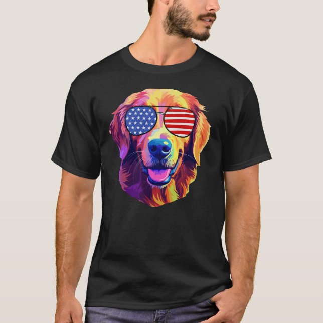 Camiseta Orgulloso Golden Retriever gafas de sol de bandera (Anverso)