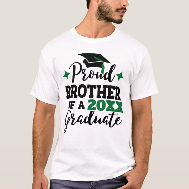 Camiseta Orgulloso hermano del graduado gorro verde negro (Anverso)