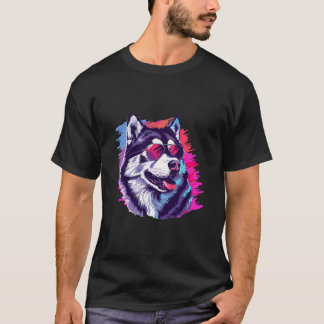 Camiseta Orgulloso Husky sosteniendo la bandera estadounide
