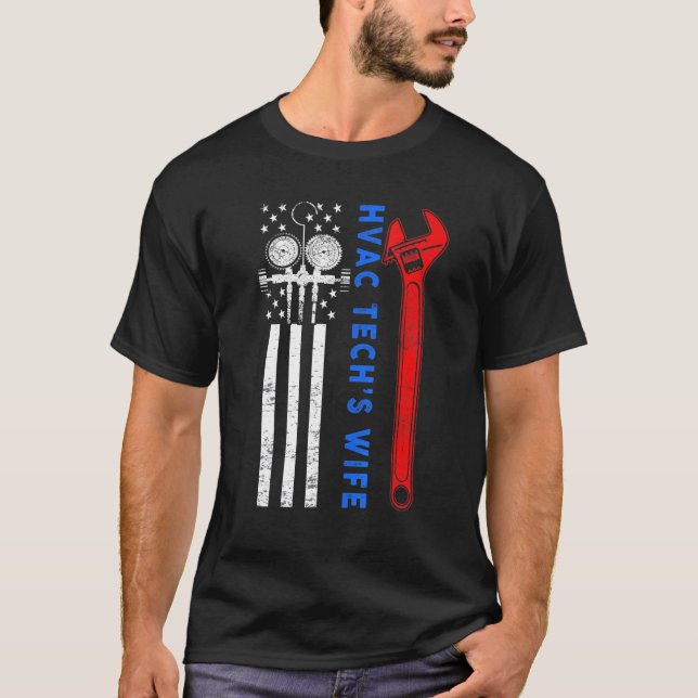 Camiseta Orgulloso Hvac Técnica Esposa Usa Bandera Hvac Téc (Anverso)