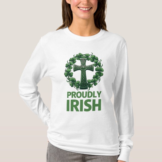 Camiseta Orgulloso Irlandés - Diseño de Shamrock de la Cruz (Anverso)