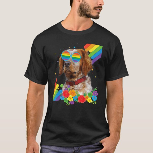 Camiseta Orgulloso Lgbt Gay Brittany Spaniel Perro Bandera  (Anverso)