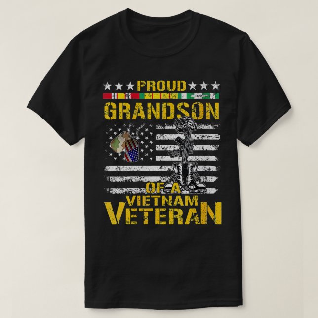 Camiseta Orgulloso Nieto De Una Veterana Guerra De Vietnam (Diseño del anverso)