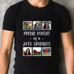 Camiseta Orgulloso padre de un graduado de una graduación d<br><div class="desc">Esta moderna camiseta de graduación presenta un texto de escritura moderno con fotos en blanco y cuadrado de SEIS sobre un fondo negro. ¡Todos los colores y textos son personalizable! ¡Esta camisa hace un regalo maravilloso para cualquier padre!</div>