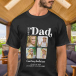 Camiseta Orgulloso Personalizado moderno retro DAD 4 Gradua<br><div class="desc">¡Felicitaciones por la graduación de su hijo! Como papá orgulloso, mereces mostrar tu amor y apoyo con una camiseta personalizada. Este diseño retro-moderno presenta un collage de fotos mostrando cuatro de tus recuerdos favoritos con tu graduado. Ya sea de secundaria, universidad o universidad, esta camisa es perfecta para cualquier graduado...</div>