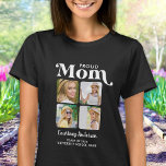 Camiseta Orgulloso Personalizado retro moderno MOM 4 Gradua<br><div class="desc">¡Felicitaciones por la graduación de su hijo! Como madre orgullosa, mereces mostrar tu amor y apoyo con una camiseta personalizada. Este diseño retro-moderno presenta un collage de fotos mostrando cuatro de tus recuerdos favoritos con tu graduado. Ya sea de secundaria, universidad o universidad, esta camisa es perfecta para cualquier graduado...</div>