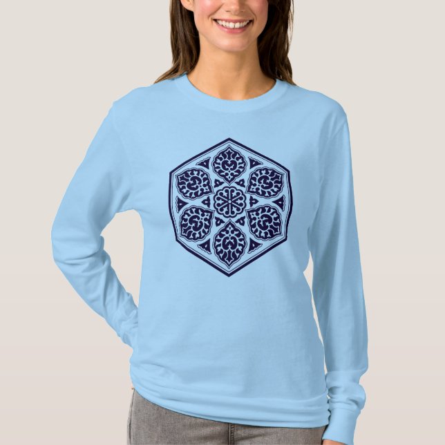 Camiseta Oriental Blue Turkish Rosette Geometric Vector Art (Anverso)