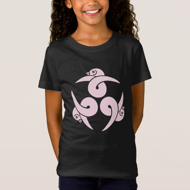 Camiseta Oriental Sakura Rosa Tres Geese Japón Mon Art (Anverso)