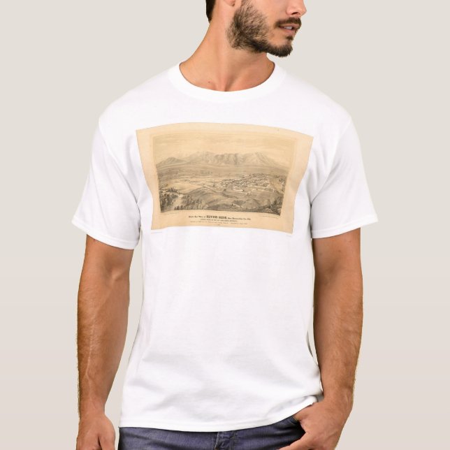 Camiseta Orilla, mapa panorámico 1877 (1404C) del CA (Anverso)