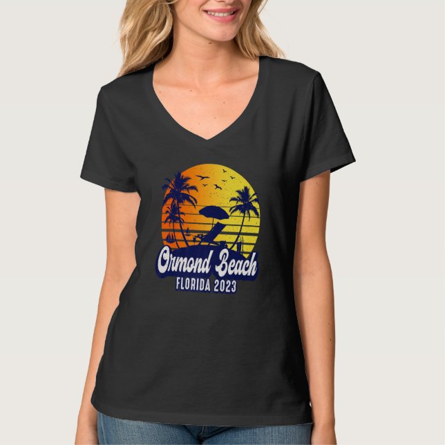 Camiseta Ormond Beach 2023 Florida Sunset Beach Retro Premi (Anverso)